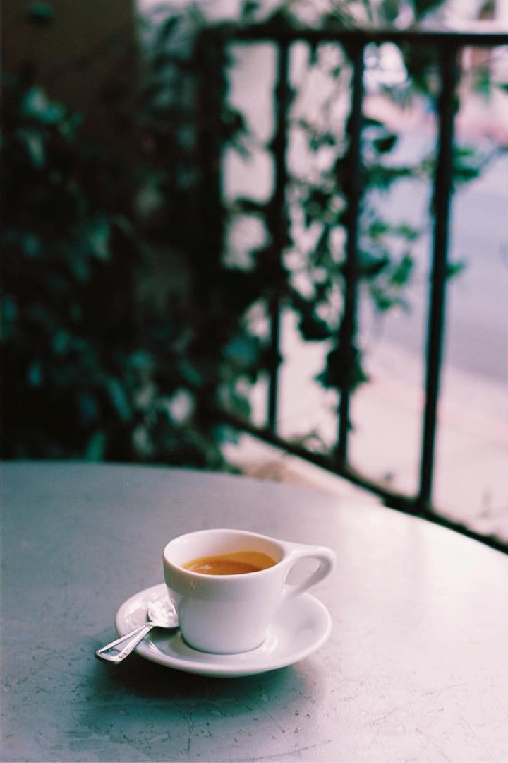 cup of coffee on the patio. photo by kay cheon