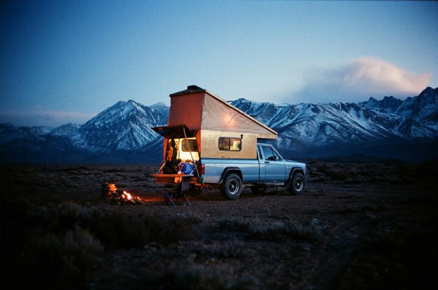 photo ©trevor gordon - wooden camper on jeep comanche. taken in the eastern sierras. shot with nikon f3 using kodak portra 400 film